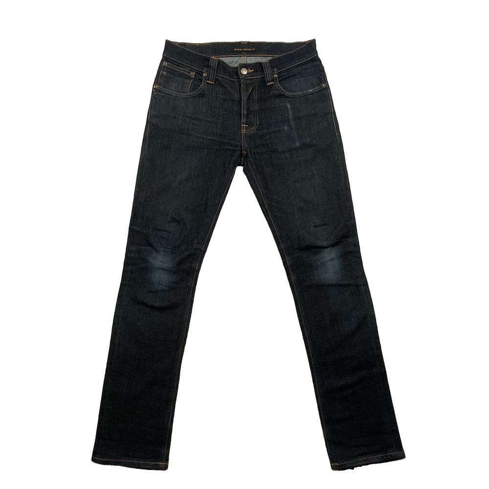 Nudie Jeans Grim Tim Dry True Navy Organic Cotton Italy Made Mens 32x32 Stretch